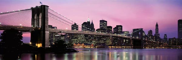 Refreshing Workspace: Brooklyn Bridge across the East River at dusk, Manhattan, New York City, New York State, USA by Panoramic Images