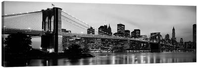 Brooklyn Bridge across the East River at dusk, Manhattan, New York City, New York State, USA Canvas Art Print - Panoramic Cityscapes
