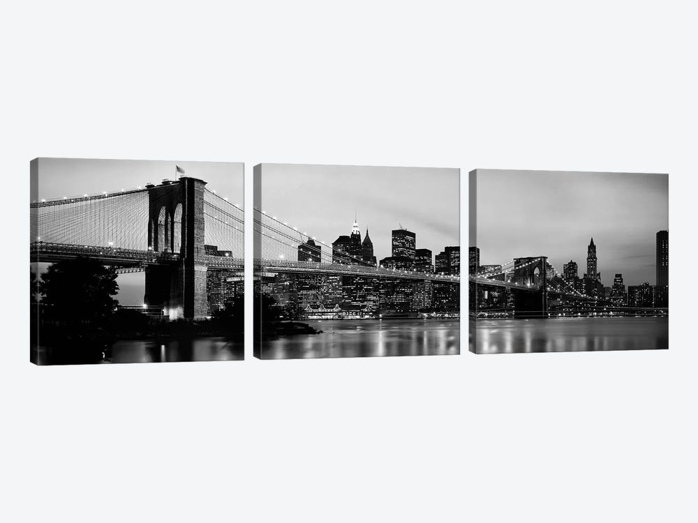 Brooklyn Bridge across the East River at dusk, Manhattan, New York City, New York State, USA by Panoramic Images 3-piece Canvas Print