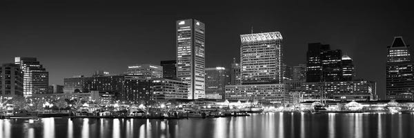 Black & White Scenic Art: City at the waterfront, Baltimore, Maryland, USA by Panoramic Images