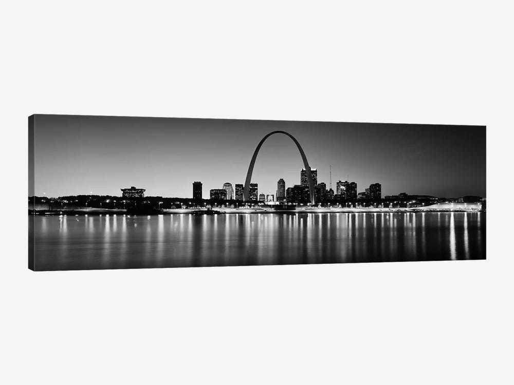 City lit up at night, Gateway Arch, Mississippi River, St. Louis, Missouri, USA by Panoramic Images 1-piece Canvas Artwork