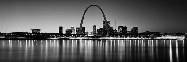 Panoramic Images: City lit up at night, Gateway Arch, Mississippi River, St. Louis, Missouri, USA by Panoramic Images
