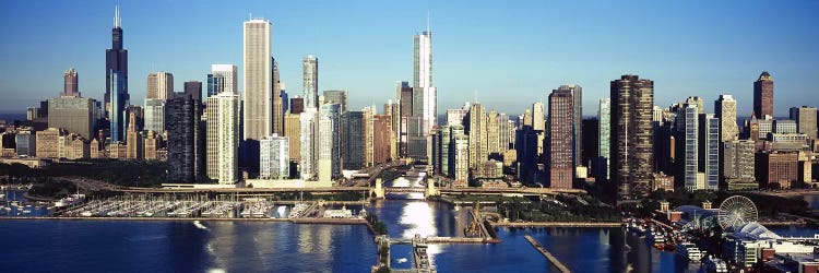 Skyscrapers in a cityNavy Pier, Chicago Harbor, Chicago, Cook County, Illinois, USA