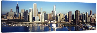 Skyscrapers in a cityNavy Pier, Chicago Harbor, Chicago, Cook County, Illinois, USA Canvas Art Print - Panoramic Cityscapes