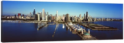High-Angle View Of Navy Pier And Downtown Skyline, Chicago, Cook County, Illinois, USA Canvas Art Print - Harbor & Port Art