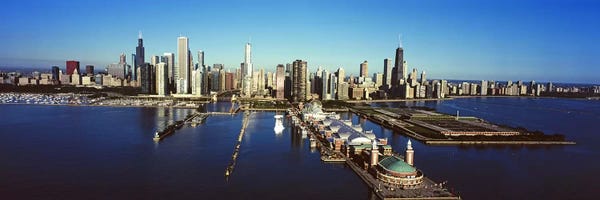 Harbors: High-Angle View Of Navy Pier And Downtown Skyline, Chicago, Cook County, Illinois, USA by Panoramic Images