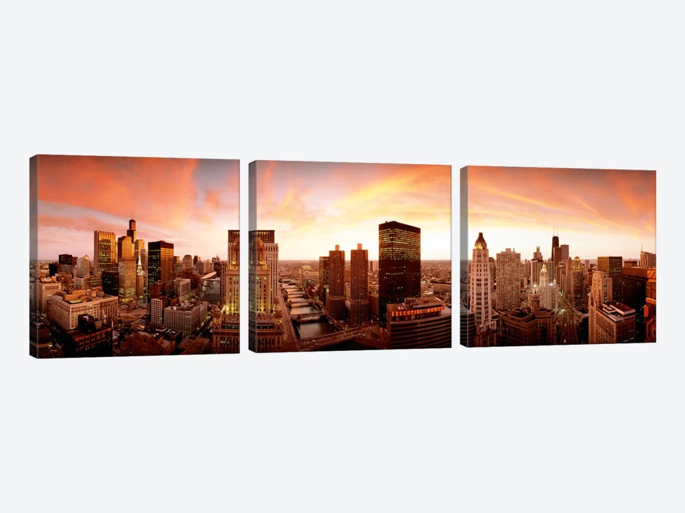 Sunset Skyline Chicago IL USA by Panoramic Images 3-piece Canvas Art Print