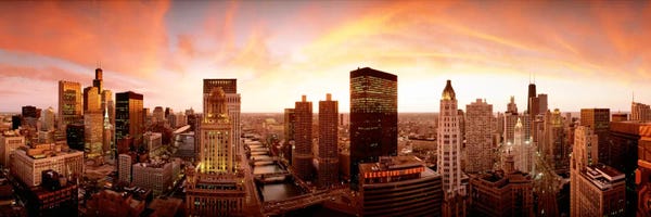 City Sunrises & Sunsets: Sunset Skyline Chicago IL USA by Panoramic Images