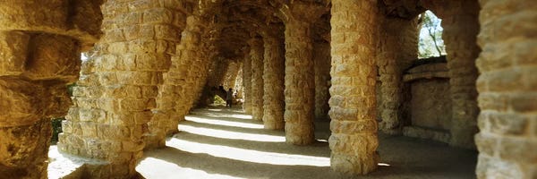 Masonry: Architectural detail of the famous park designed by Catalan architect Antonio Gaudi, Park Guell, Barcelona, Catalonia, Spain by Panoramic Images