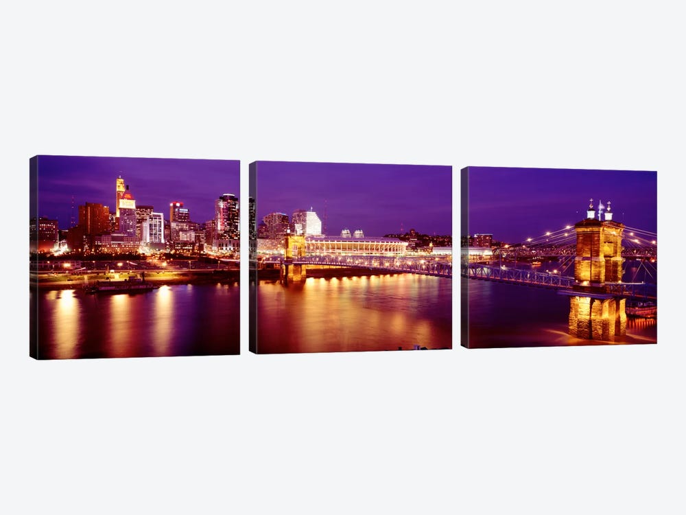 USAOhio, Cincinnati, night by Panoramic Images 3-piece Canvas Artwork