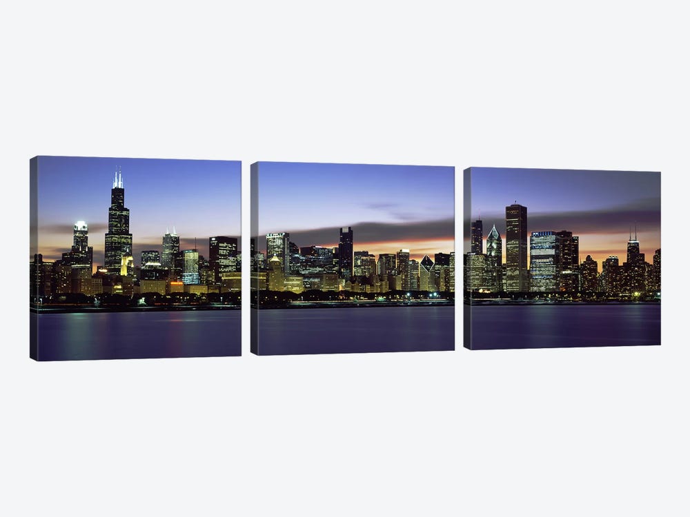 Buildings at the waterfront, Lake Michigan, Chicago, Illinois, USA by Panoramic Images 3-piece Canvas Art