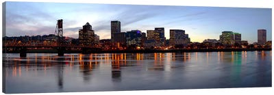 Buildings at the waterfront, Portland, Multnomah County, Oregon, USA Canvas Art Print - City Sunrise & Sunset Art