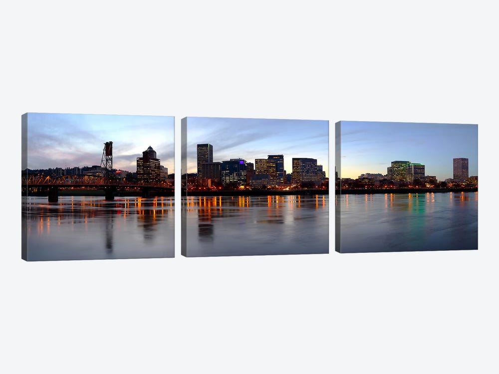 Buildings at the waterfront, Portland, Multnomah County, Oregon, USA by Panoramic Images 3-piece Art Print