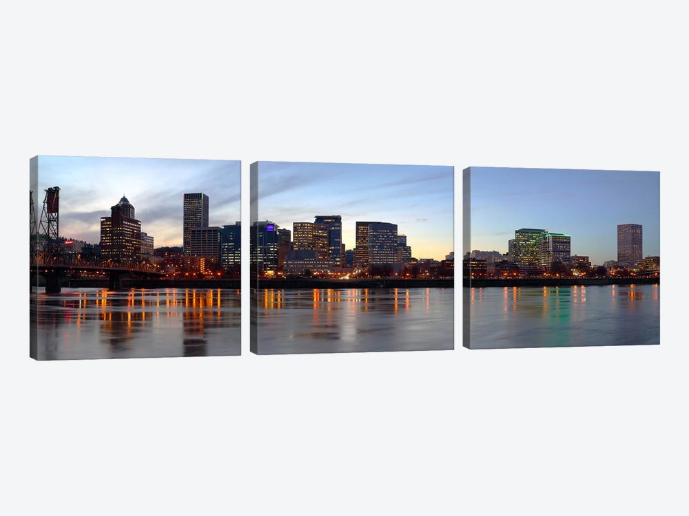 Buildings at the waterfront, Portland, Multnomah County, Oregon, USA #2 by Panoramic Images 3-piece Canvas Wall Art
