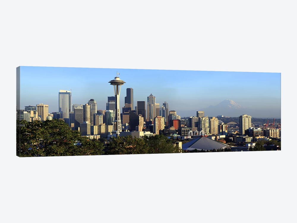 Seattle city skyline with Mt. Rainier in the background, King County, Washington State, USA 2010 by Panoramic Images 1-piece Art Print