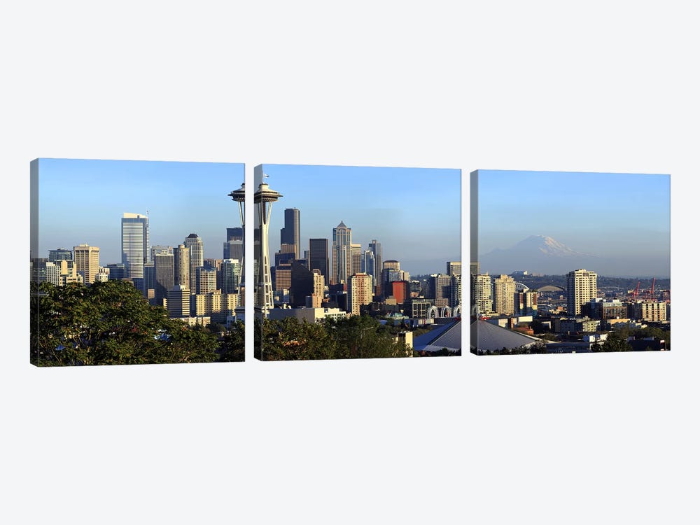 Seattle city skyline with Mt. Rainier in the background, King County, Washington State, USA 2010 3-piece Canvas Print