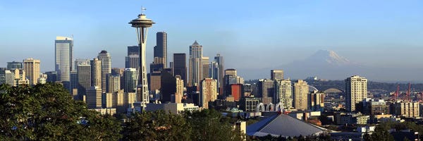 Washington: Seattle city skyline with Mt. Rainier in the background, King County, Washington State, USA 2010 by Panoramic Images