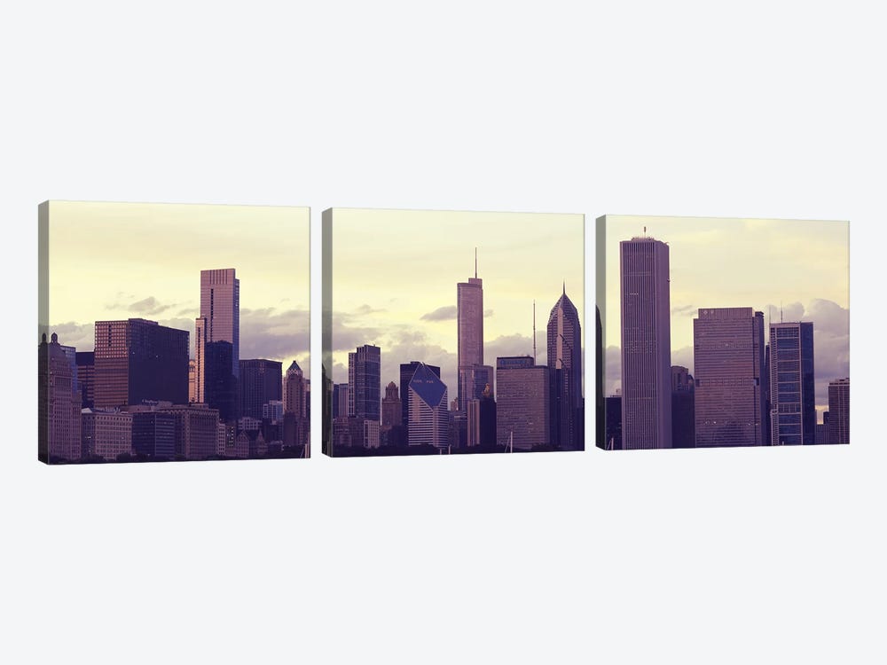 Buildings in a city at dusk, Chicago, Illinois, USA by Panoramic Images 3-piece Canvas Artwork