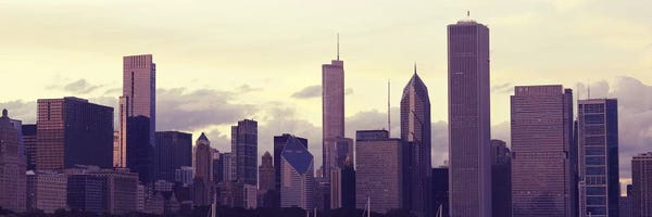 Chicago Skylines: Buildings in a city at dusk, Chicago, Illinois, USA by Panoramic Images