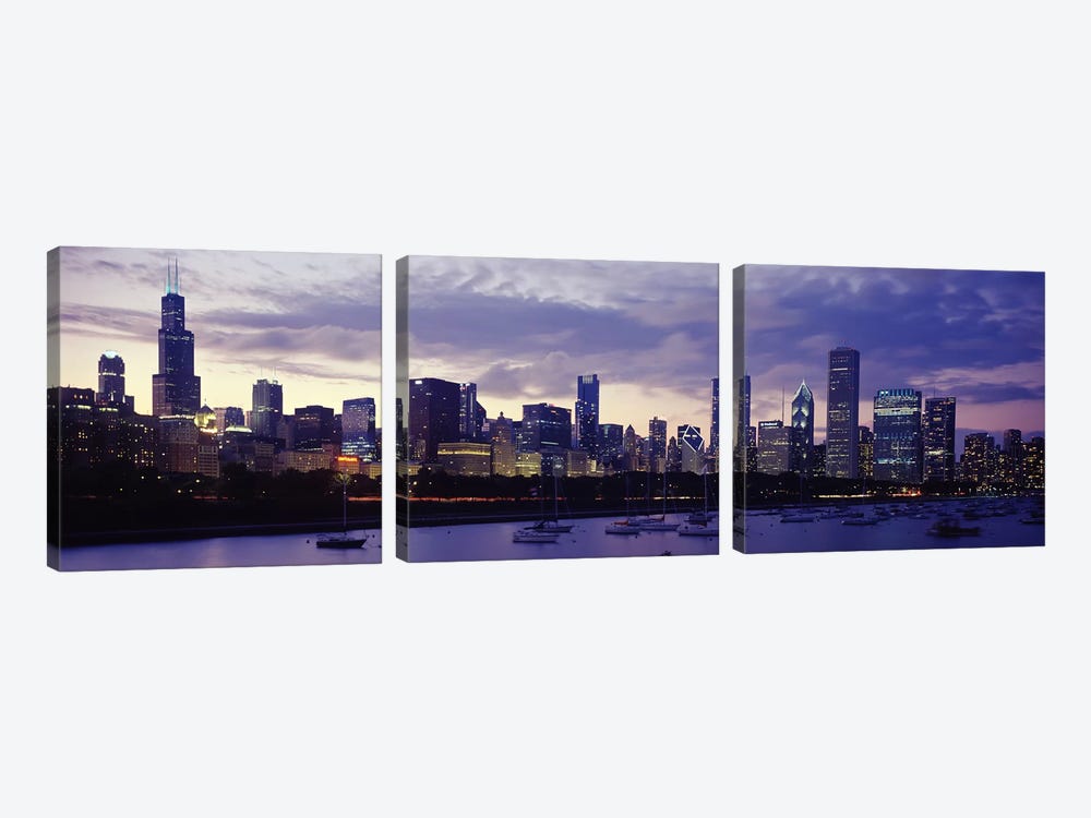 Buildings at the waterfront, Lake Michigan, Chicago, Illinois, USA by Panoramic Images 3-piece Canvas Print