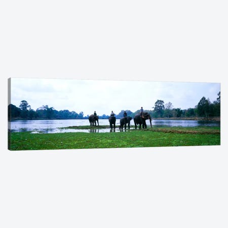 Siem Reap River & Elephants Angkor Vat Cambodia Canvas Print #PIM963} by Panoramic Images Canvas Print