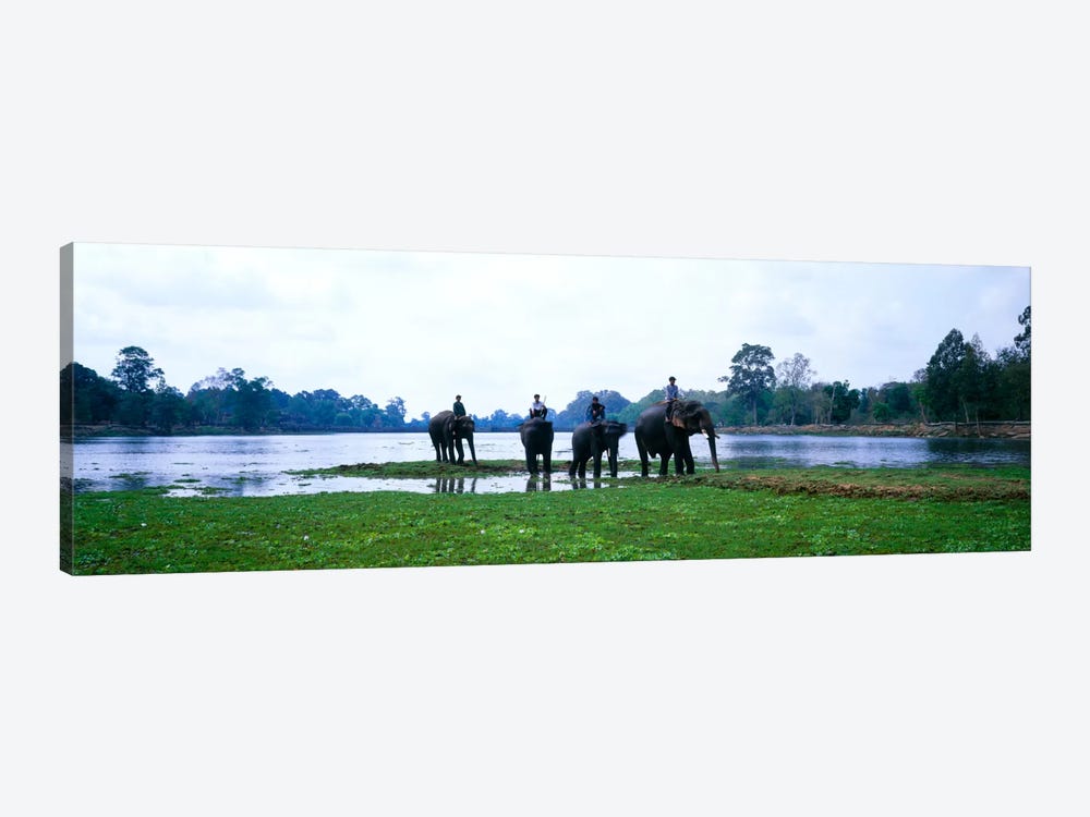 Siem Reap River & Elephants Angkor Vat Cambodia by Panoramic Images 1-piece Canvas Print