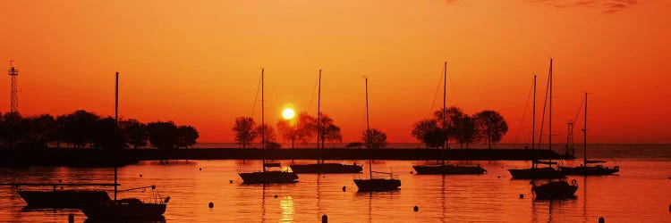 Silhouette of boats in a lake, Lake Michigan, Great Lakes, Michigan, USA