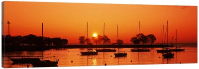Silhouette of boats in a lake, Lake Michigan, Great Lakes, Michigan, USA Canvas Art Print - Michigan Art