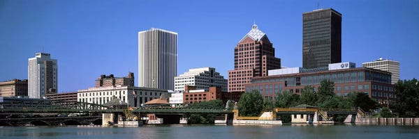 Rochester: Buildings at the waterfront, Genesee River, Rochester, Monroe County, New York State, USA 2011 by Panoramic Images