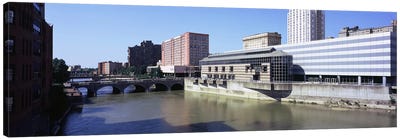 Buildings at the waterfront, Genesee River, Rochester, Monroe County, New York State, USA Canvas Art Print - Rochester