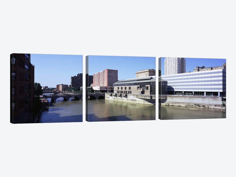 Buildings at the waterfront, Genesee River, Rochester, Monroe County, New York State, USA by Panoramic Images 3-piece Canvas Wall Art