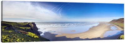 Coastal Landscape Featuring Llangennith Sands & Rhossili Bay, Gower Peninsula, Wales Canvas Art Print - Wales