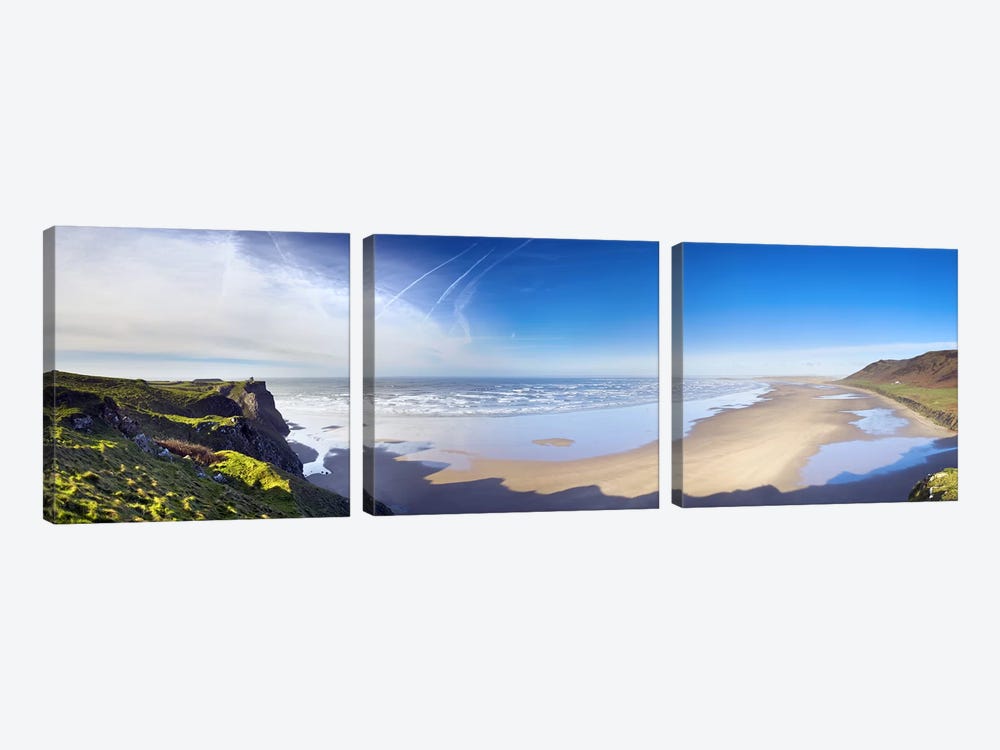 Coastal Landscape Featuring Llangennith Sands & Rhossili Bay, Gower Peninsula, Wales by Panoramic Images 3-piece Canvas Wall Art