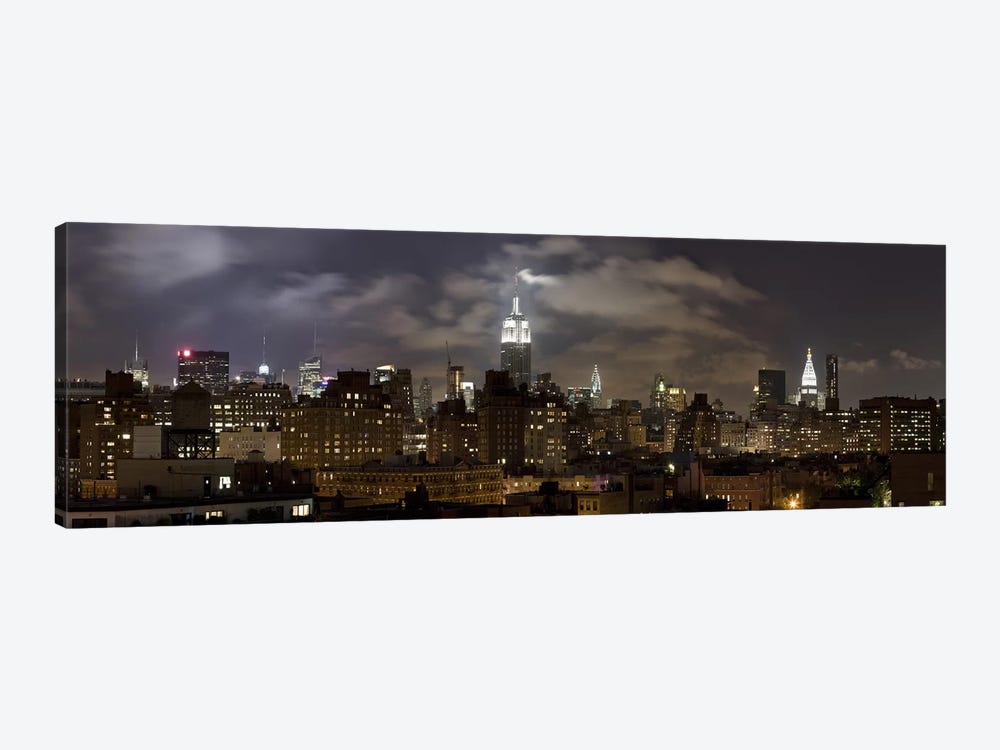 Buildings lit up at night, Empire State Building, Manhattan, New York City, New York State, USA 2009 by Panoramic Images 1-piece Canvas Art