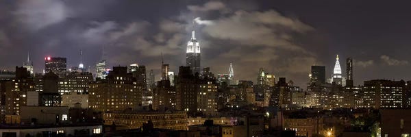 Manhattan: Buildings lit up at night, Empire State Building, Manhattan, New York City, New York State, USA 2009 by Panoramic Images