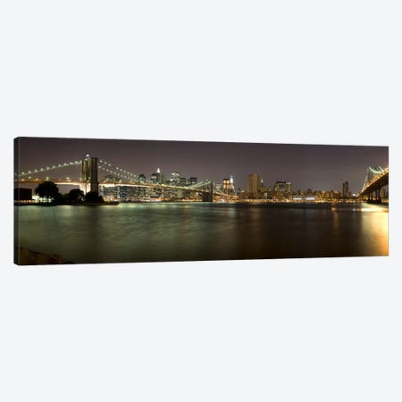 Brooklyn Bridge and Manhattan Bridge across East River at night, Manhattan, New York City, New York State, USA Canvas Print #PIM9727} by Panoramic Images Canvas Artwork