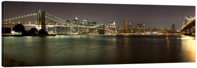 Brooklyn Bridge and Manhattan Bridge across East River at night, Manhattan, New York City, New York State, USA Canvas Art Print - Brooklyn Bridge