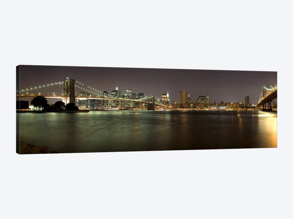 Brooklyn Bridge and Manhattan Bridge across East River at night, Manhattan, New York City, New York State, USA by Panoramic Images 1-piece Canvas Print