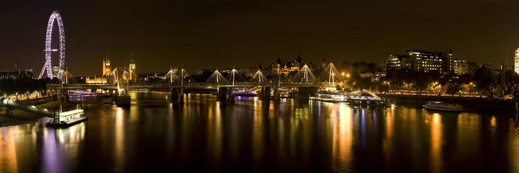 Nighttime View Down The Thames From Waterloo Bridge, London, England