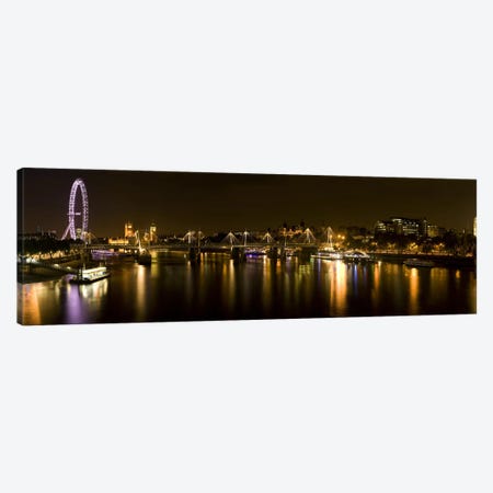 Nighttime View Down The Thames From Waterloo Bridge, London, England Canvas Print #PIM9736} by Panoramic Images Canvas Art Print