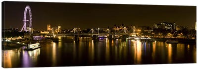 Nighttime View Down The Thames From Waterloo Bridge, London, England Canvas Art Print - England Art