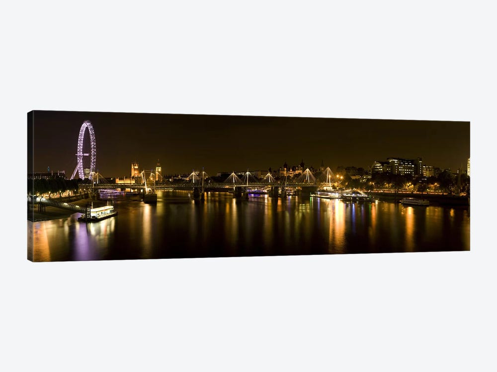 Nighttime View Down The Thames From Waterloo Bridge, London, England by Panoramic Images 1-piece Canvas Art Print