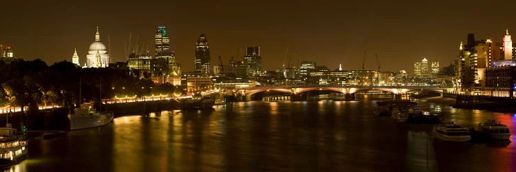 Nighttime View Of The City Of London From Waterloo Bridge, London, England