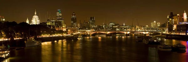 London: Nighttime View Of The City Of London From Waterloo Bridge, London, England by Panoramic Images