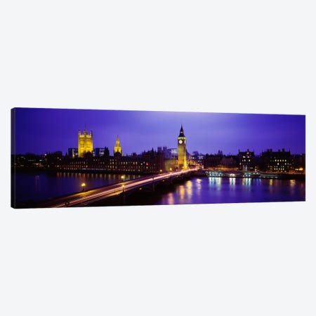 Palace Of Westminster & Westminster Bridge At Night, City Of Westminster,  London, England, United Kingdom Canvas Print #PIM973} by Panoramic Images Canvas Wall Art