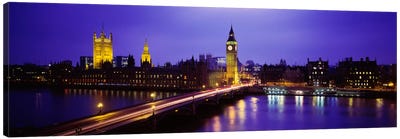 Palace Of Westminster & Westminster Bridge At Night, City Of Westminster,  London, England, United Kingdom Canvas Art Print