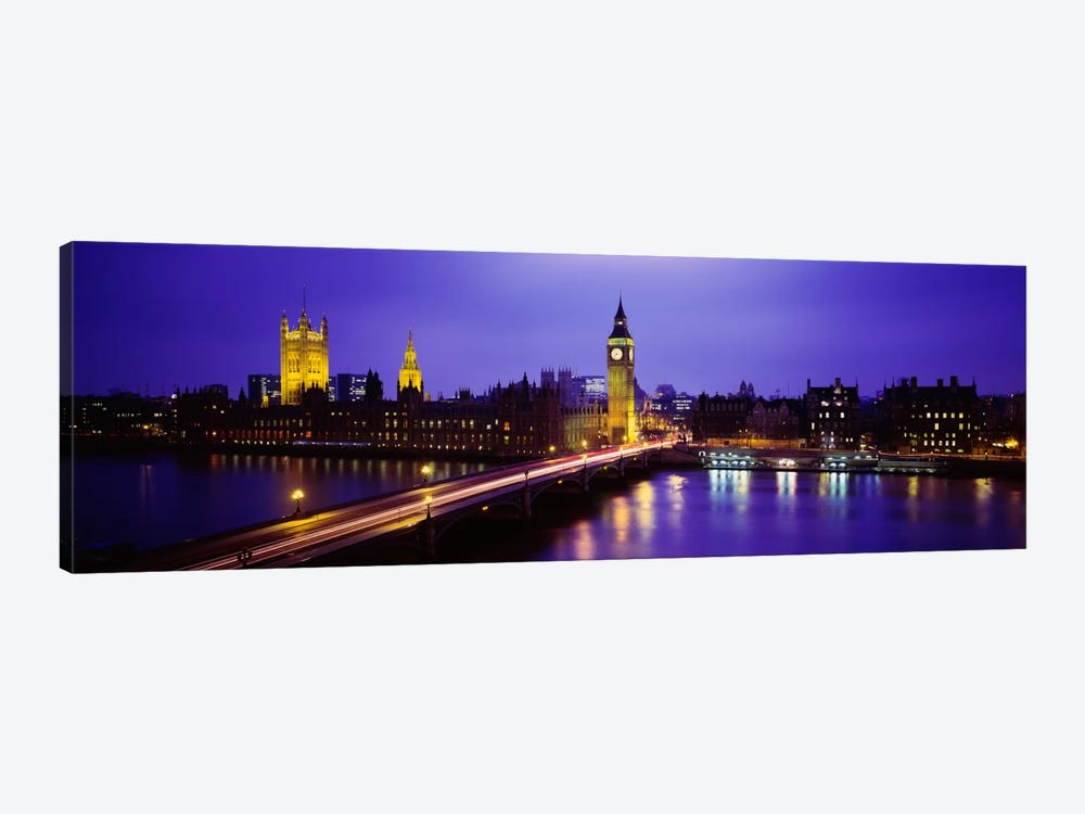 Palace Of Westminster & Westminster Bridge At Night, City Of Westminster,  London, England, United Kingdom by Panoramic Images 1-piece Canvas Wall Art