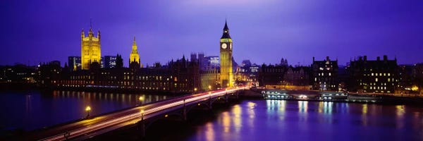 England: Palace Of Westminster & Westminster Bridge At Night, City Of Westminster,  London, England, United Kingdom by Panoramic Images