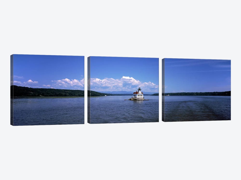 Lighthouse at a river, Esopus Meadows Lighthouse, Hudson River, New York State, USA by Panoramic Images 3-piece Canvas Wall Art