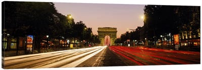 Blurred Motion View Of Nighttime Traffic On Avenue des Champs-Elysees Looking Toward Arc de Triomphe, Paris, France Canvas Art Print - Paris Art